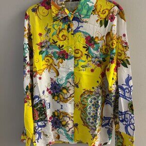 M9617 Yellow Tapestry Print Button Down Blouse by OO LA LA